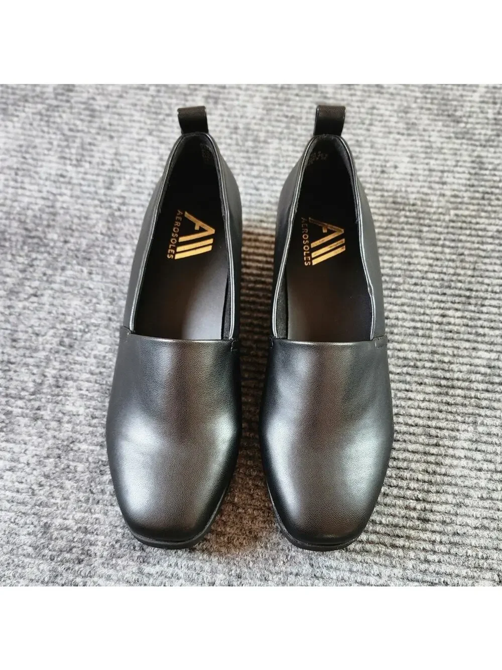 aerosoles black dress shoes AEROSOLES womens Black leather heel shoes size 8B BR-13